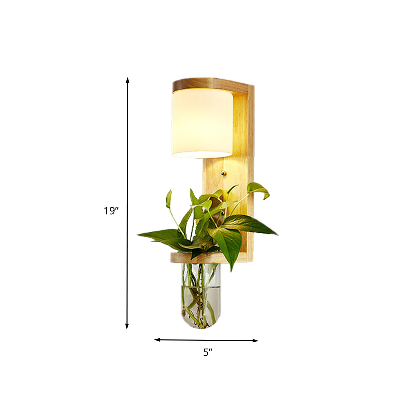 Barrel/Globe Opal Glass Up/Down Light Simple 1 Light Living Room LED Wall Mount Lighting in Wood Clearhalo 'Industrial wall lights' 'Industrial' 'Middle century wall lights' 'Tiffany' 'Wall Lamps & Sconces' 'Wall Lights' Lighting' 390564