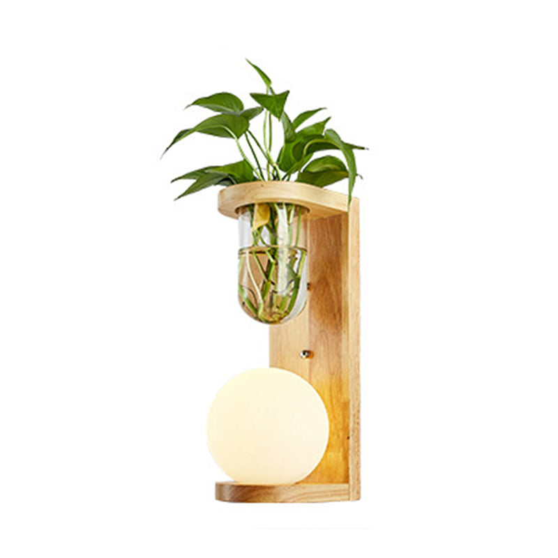 Barrel/Globe Opal Glass Up/Down Light Simple 1 Light Living Room LED Wall Mount Lighting in Wood Clearhalo 'Industrial wall lights' 'Industrial' 'Middle century wall lights' 'Tiffany' 'Wall Lamps & Sconces' 'Wall Lights' Lighting' 390570