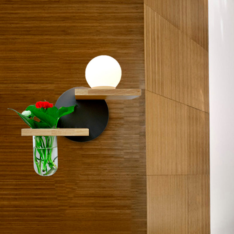 Simple Globe Sconce Fixture 1 Light Wooden LED Wall Lamp in Grey/White/Green for Living Room, Left/Right Grey Right Clearhalo 'Industrial wall lights' 'Industrial' 'Middle century wall lights' 'Tiffany' 'Wall Lamps & Sconces' 'Wall Lights' Lighting' 390757