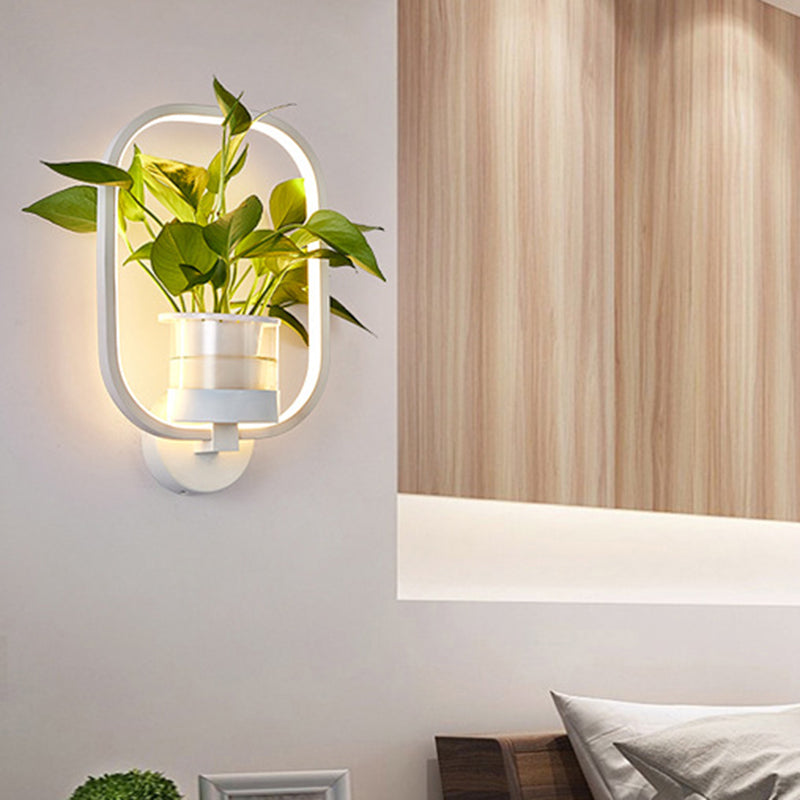 Round/Oval Bedroom Wall Lighting Industrial Metal 1 Bulb Black/White LED Wall Lamp Sconce in Warm/White/3 Color Light Clearhalo 'Art deco wall lights' 'Cast Iron' 'Glass' 'Industrial wall lights' 'Industrial' 'Middle century wall lights' 'Modern' 'Rustic wall lights' 'Tiffany' 'Traditional wall lights' 'Wall Lamps & Sconces' 'Wall Lights' Lighting' 390896