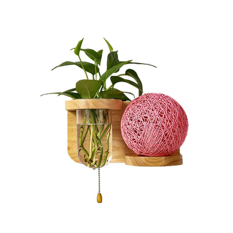 Minimalism Sphere Wall Light Sconce 1 Bulb Wooden LED Wall Mounted Lighting in White/Pink/Yellow, Left/Right Clearhalo 'Industrial wall lights' 'Industrial' 'Middle century wall lights' 'Tiffany' 'Wall Lamps & Sconces' 'Wall Lights' Lighting' 390905