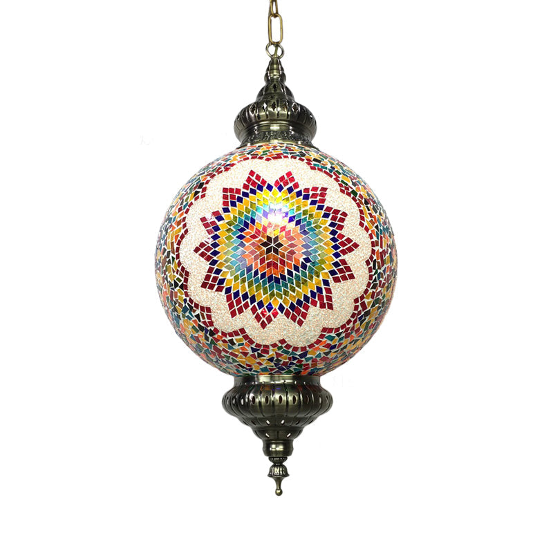 Cut Glass Globe Suspension Lighting Traditional 1 Light Dining Room Pendant Lamp in Red/Yellow/Blue Clearhalo 'Ceiling Lights' 'Glass shade' 'Glass' 'Pendant Lights' 'Pendants' Lighting' 391322