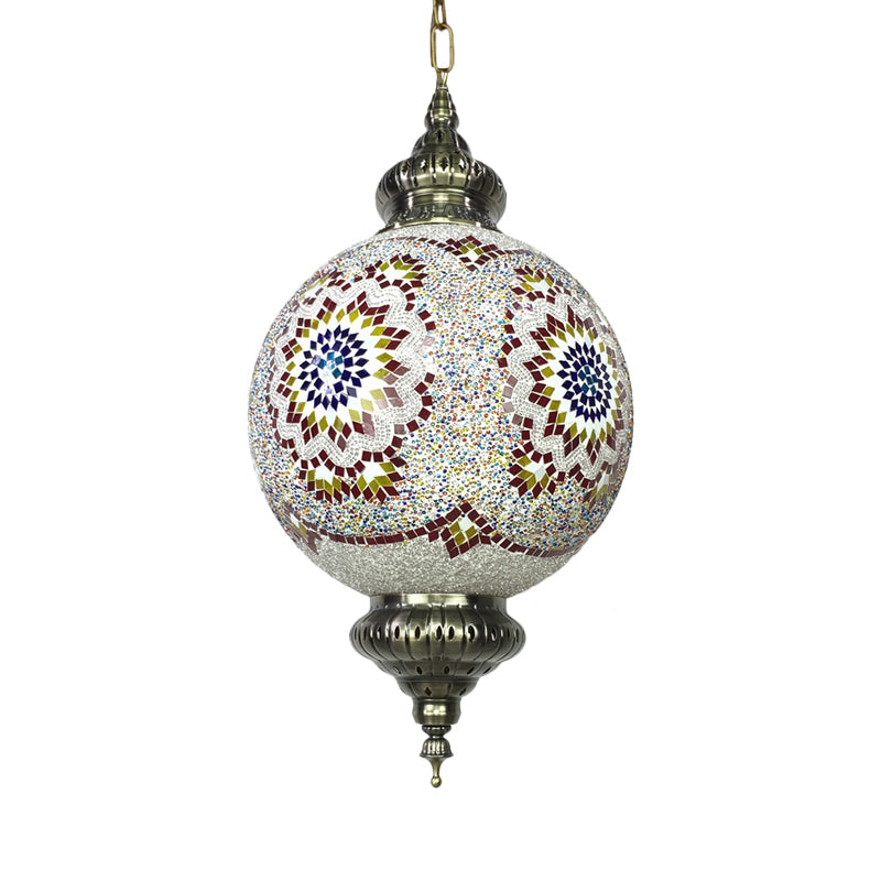 Cut Glass Globe Suspension Lighting Traditional 1 Light Dining Room Pendant Lamp in Red/Yellow/Blue White-Red Clearhalo 'Ceiling Lights' 'Glass shade' 'Glass' 'Pendant Lights' 'Pendants' Lighting' 391327