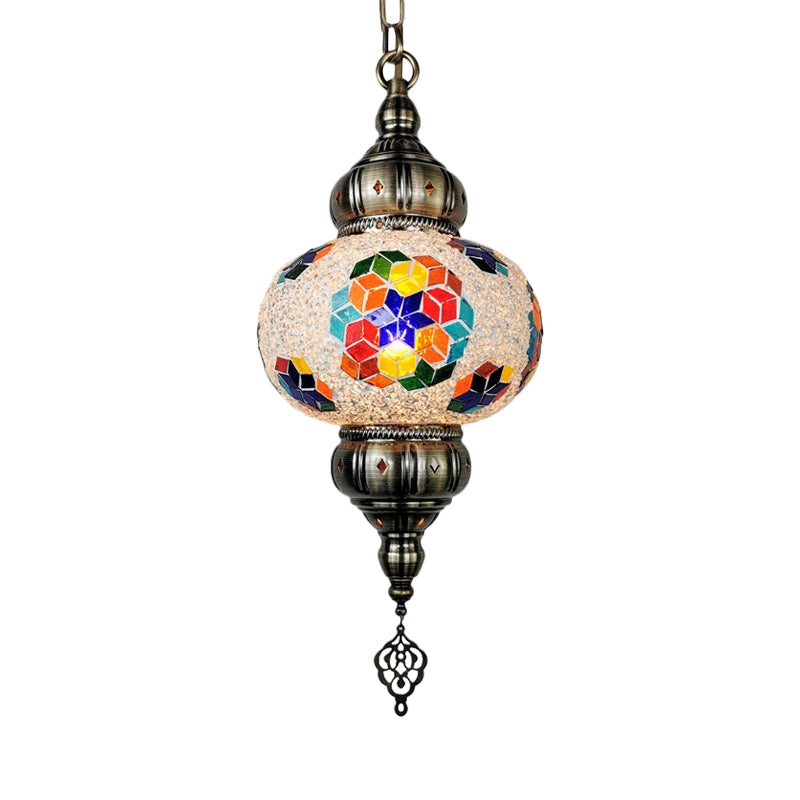 Stained Glass Oval Hanging Light Kit Traditional 1 Head Bedroom Pendant Lighting in White/Red/Orange White Clearhalo 'Ceiling Lights' 'Glass shade' 'Glass' 'Pendant Lights' 'Pendants' Lighting' 391365