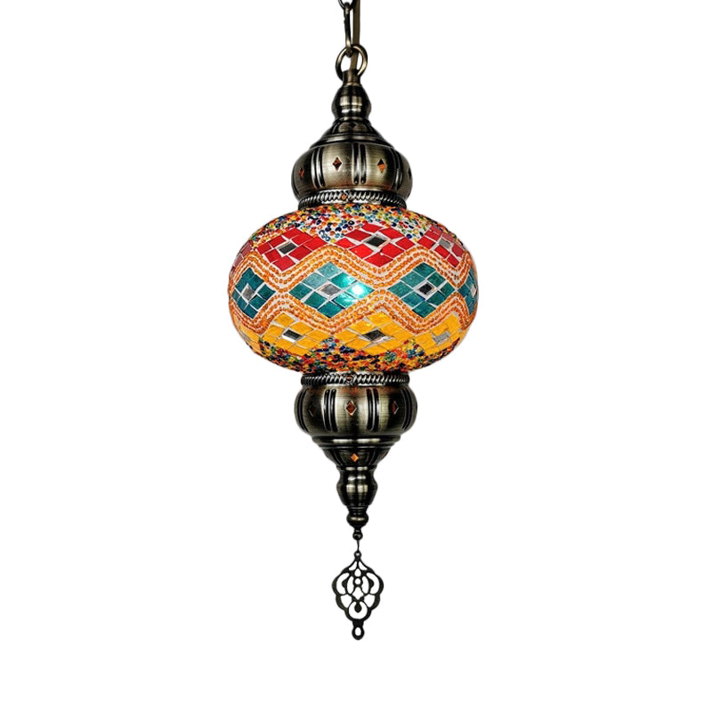1 Head Cut Glass Ceiling Pendant Light Traditional Beige/Yellow/Blue Oval Dining Room Hanging Light Fixture Clearhalo 'Ceiling Lights' 'Chandeliers' 'Glass shade' 'Glass' 'Pendant Lights' 'Pendants' Lighting' 391388