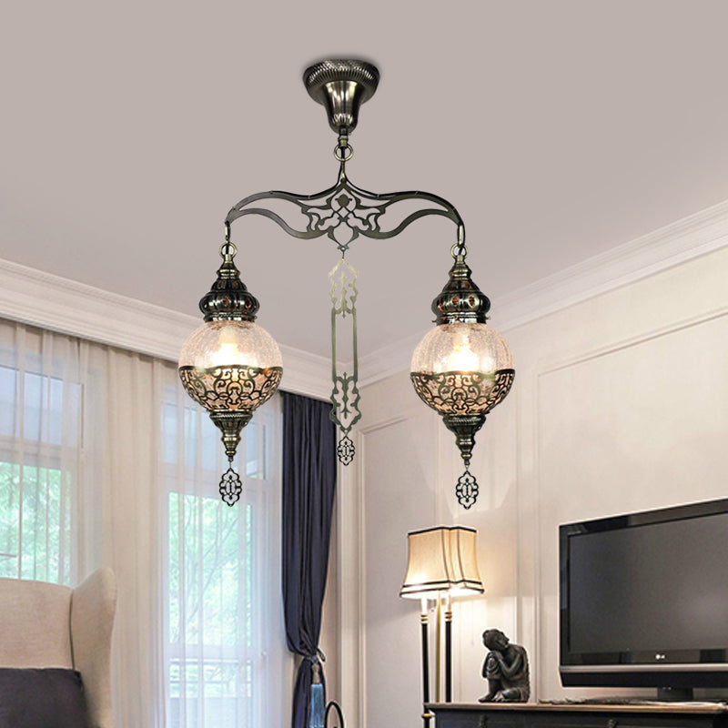 Globe/Gourd Clear Glass Ceiling Lamp Traditional 2 Heads Living Room Chandelier Lighting Clearhalo 'Ceiling Lights' 'Chandeliers' 'Glass shade' 'Glass' Lighting' 391412