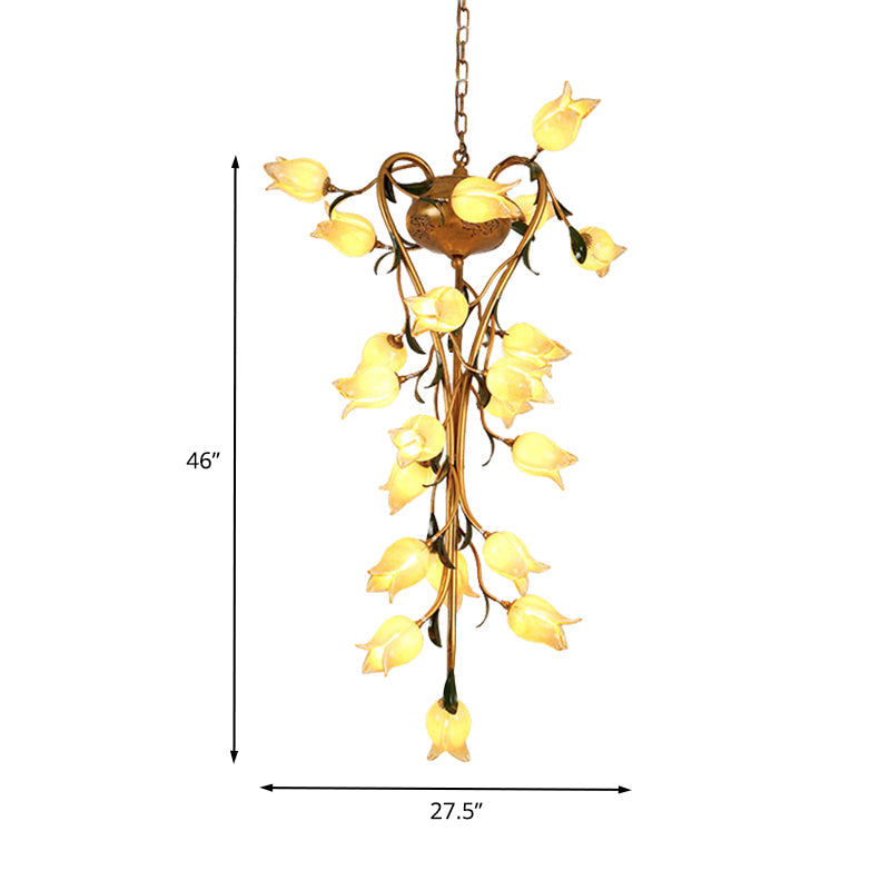 American Flower Chandelier Lighting Fixture 21 Heads Metal LED Pendant Ceiling Light in Brass for Kitchen Clearhalo 'Ceiling Lights' 'Chandeliers' Lighting' options 391462