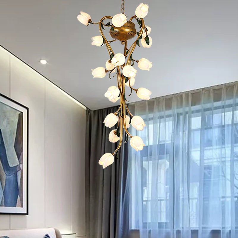 American Flower Chandelier Lighting Fixture 21 Heads Metal LED Pendant Ceiling Light in Brass for Kitchen Clearhalo 'Ceiling Lights' 'Chandeliers' Lighting' options 391467