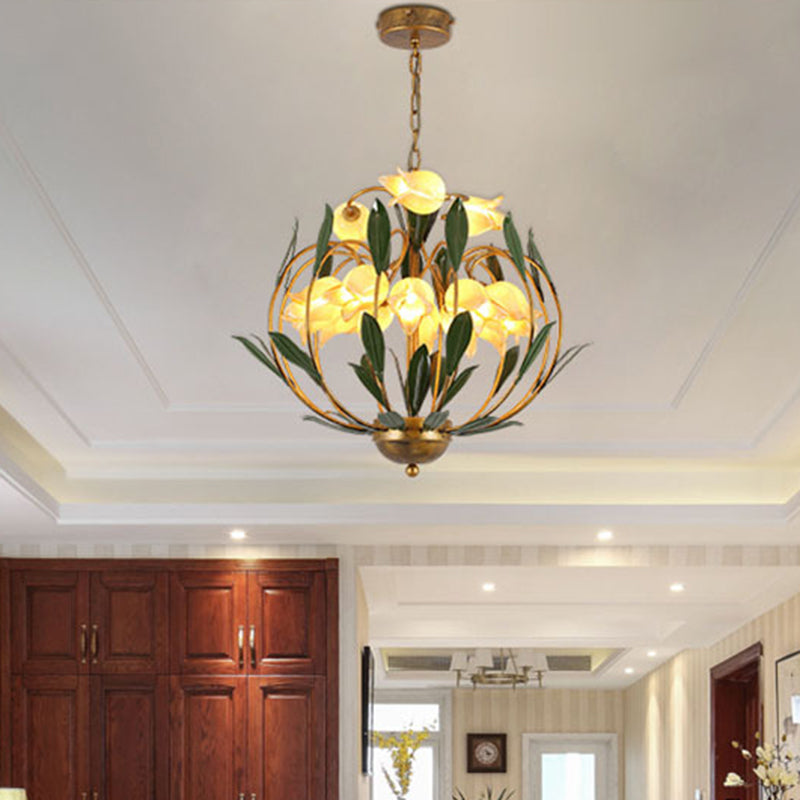 Floral Living Room Chandelier Lighting Countryside Metal 15-Bulb Brass LED Pendant Light Fixture Brass A Clearhalo 'Ceiling Lights' 'Chandeliers' Lighting' options 391477_048ba851-978e-4184-b5f2-bc06939a4711