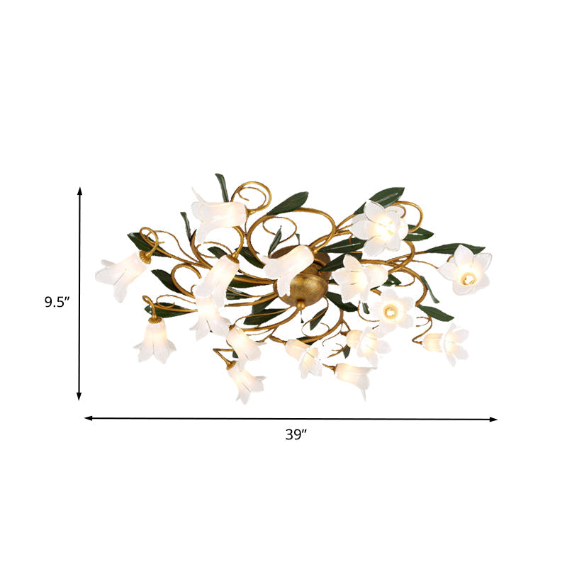 Metal Brass Ceiling Flush Lily/Tulip 16 Heads American Garden LED Semi Mount Lighting for Bedroom Clearhalo 'Ceiling Lights' 'Close To Ceiling Lights' 'Close to ceiling' 'Semi-flushmount' Lighting' 391544