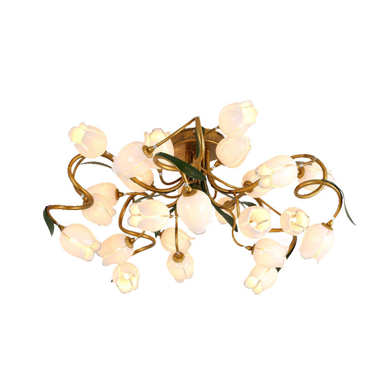 Starburst Living Room Semi Flush American Flower Metal 25-Head LED Brass Ceiling Mount Light Fixture Clearhalo 'Ceiling Lights' 'Close To Ceiling Lights' 'Close to ceiling' 'Semi-flushmount' Lighting' 391553
