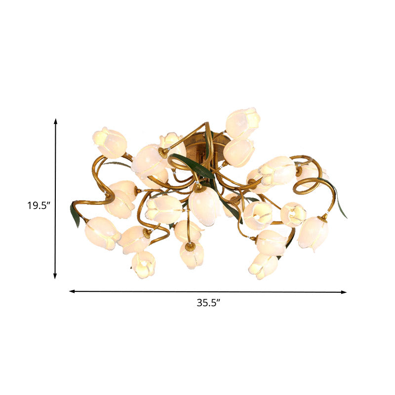 Starburst Living Room Semi Flush American Flower Metal 25-Head LED Brass Ceiling Mount Light Fixture Clearhalo 'Ceiling Lights' 'Close To Ceiling Lights' 'Close to ceiling' 'Semi-flushmount' Lighting' 391555