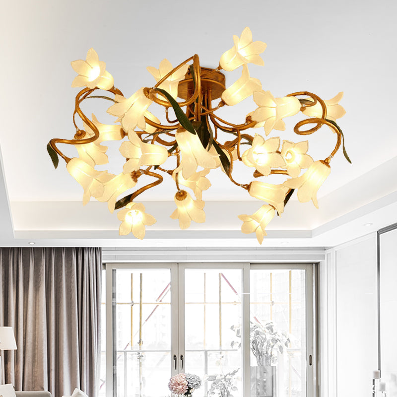 Starburst Living Room Semi Flush American Flower Metal 25-Head LED Brass Ceiling Mount Light Fixture Clearhalo 'Ceiling Lights' 'Close To Ceiling Lights' 'Close to ceiling' 'Semi-flushmount' Lighting' 391560
