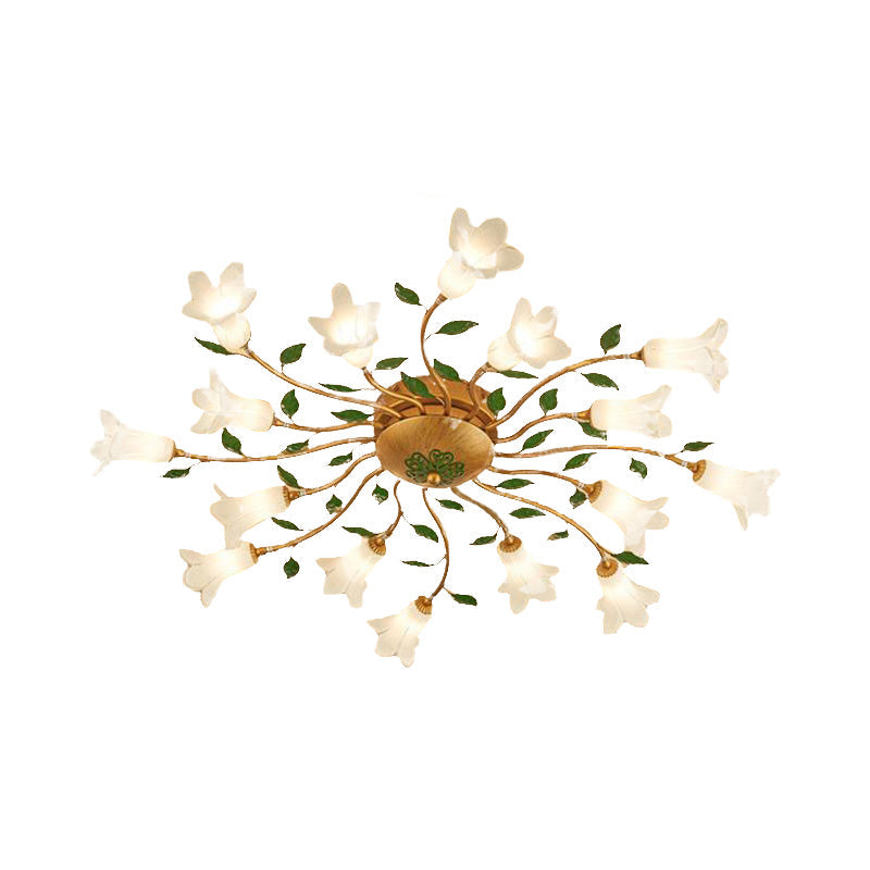 Brass 16 Heads Semi Flush Light Romantic Pastoral Metal Spiral LED Flower Ceiling Fixture for Bedroom Clearhalo 'Ceiling Lights' 'Close To Ceiling Lights' 'Close to ceiling' 'Semi-flushmount' Lighting' 391580