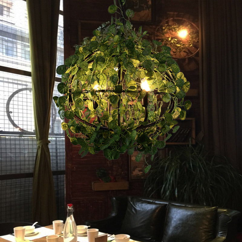Green Orb Chandelier Pendant Light Industrial Metal 4 Heads Restaurant LED Plant Hanging Lamp, 14"/18"/21.5" Dia Clearhalo 'Cast Iron' 'Ceiling Lights' 'Chandeliers' 'Industrial Chandeliers' 'Industrial' 'Metal' 'Middle Century Chandeliers' 'Rustic Chandeliers' 'Tiffany' Lighting' 391724