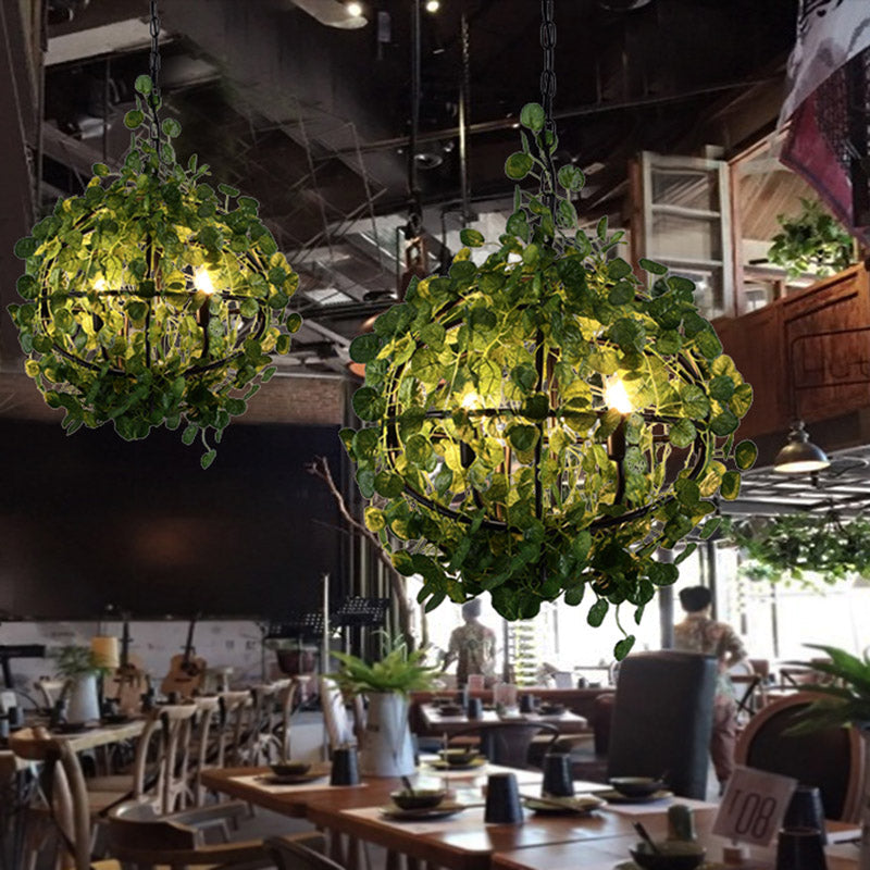 Green Orb Chandelier Pendant Light Industrial Metal 4 Heads Restaurant LED Plant Hanging Lamp, 14"/18"/21.5" Dia Clearhalo 'Cast Iron' 'Ceiling Lights' 'Chandeliers' 'Industrial Chandeliers' 'Industrial' 'Metal' 'Middle Century Chandeliers' 'Rustic Chandeliers' 'Tiffany' Lighting' 391725