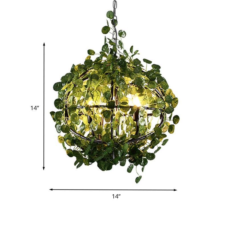 Green Orb Chandelier Pendant Light Industrial Metal 4 Heads Restaurant LED Plant Hanging Lamp, 14"/18"/21.5" Dia Clearhalo 'Cast Iron' 'Ceiling Lights' 'Chandeliers' 'Industrial Chandeliers' 'Industrial' 'Metal' 'Middle Century Chandeliers' 'Rustic Chandeliers' 'Tiffany' Lighting' 391727
