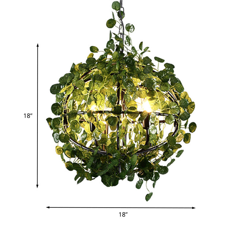 Green Orb Chandelier Pendant Light Industrial Metal 4 Heads Restaurant LED Plant Hanging Lamp, 14"/18"/21.5" Dia Clearhalo 'Cast Iron' 'Ceiling Lights' 'Chandeliers' 'Industrial Chandeliers' 'Industrial' 'Metal' 'Middle Century Chandeliers' 'Rustic Chandeliers' 'Tiffany' Lighting' 391728