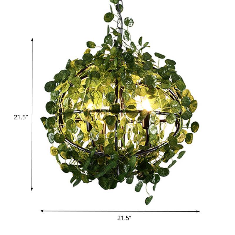 Green Orb Chandelier Pendant Light Industrial Metal 4 Heads Restaurant LED Plant Hanging Lamp, 14"/18"/21.5" Dia Clearhalo 'Cast Iron' 'Ceiling Lights' 'Chandeliers' 'Industrial Chandeliers' 'Industrial' 'Metal' 'Middle Century Chandeliers' 'Rustic Chandeliers' 'Tiffany' Lighting' 391729