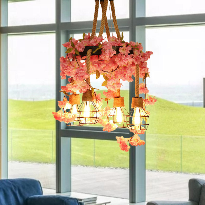 4/6 Lights Bare Bulb Cluster Pendant Antique Pink/Rose Red Metal LED Flower Hanging Lamp for Restaurant 4 Rose Red Clearhalo 'Art Deco Pendants' 'Cast Iron' 'Ceiling Lights' 'Ceramic' 'Crystal' 'Industrial Pendants' 'Industrial' 'Metal' 'Middle Century Pendants' 'Pendant Lights' 'Pendants' 'Tiffany' Lighting' 391753
