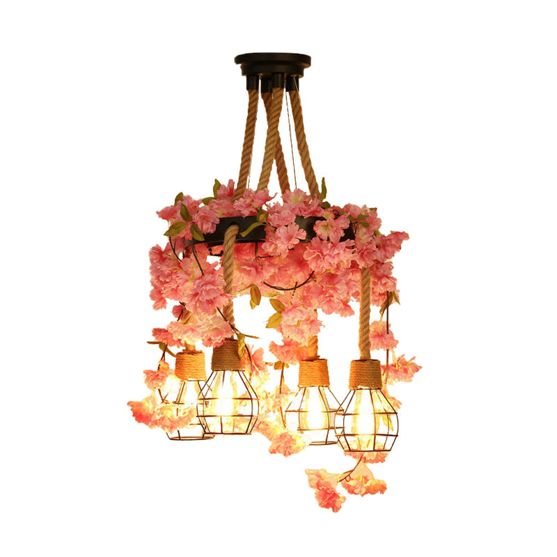 4/6 Lights Bare Bulb Cluster Pendant Antique Pink/Rose Red Metal LED Flower Hanging Lamp for Restaurant Clearhalo 'Art Deco Pendants' 'Cast Iron' 'Ceiling Lights' 'Ceramic' 'Crystal' 'Industrial Pendants' 'Industrial' 'Metal' 'Middle Century Pendants' 'Pendant Lights' 'Pendants' 'Tiffany' Lighting' 391755