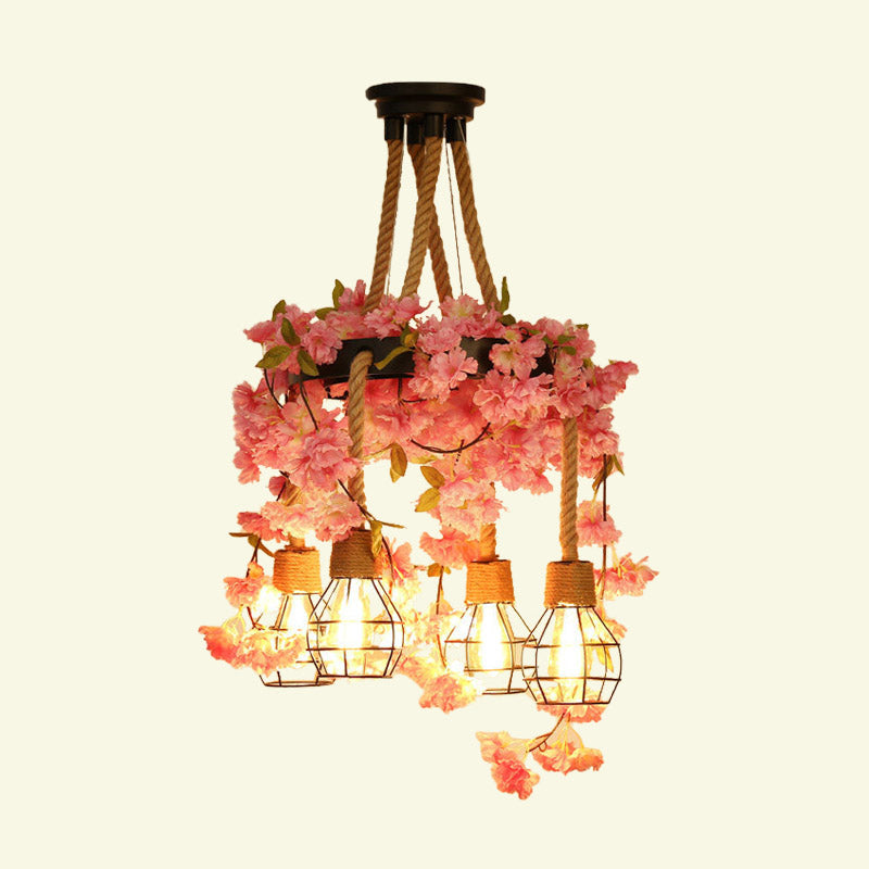 4/6 Lights Bare Bulb Cluster Pendant Antique Pink/Rose Red Metal LED Flower Hanging Lamp for Restaurant Clearhalo 'Art Deco Pendants' 'Cast Iron' 'Ceiling Lights' 'Ceramic' 'Crystal' 'Industrial Pendants' 'Industrial' 'Metal' 'Middle Century Pendants' 'Pendant Lights' 'Pendants' 'Tiffany' Lighting' 391756