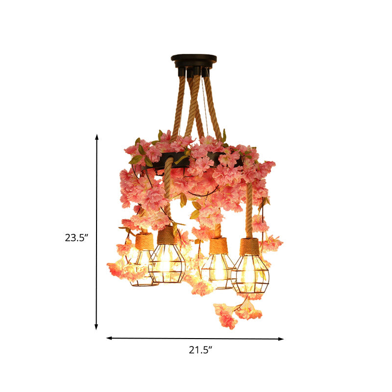 4/6 Lights Bare Bulb Cluster Pendant Antique Pink/Rose Red Metal LED Flower Hanging Lamp for Restaurant Clearhalo 'Art Deco Pendants' 'Cast Iron' 'Ceiling Lights' 'Ceramic' 'Crystal' 'Industrial Pendants' 'Industrial' 'Metal' 'Middle Century Pendants' 'Pendant Lights' 'Pendants' 'Tiffany' Lighting' 391757