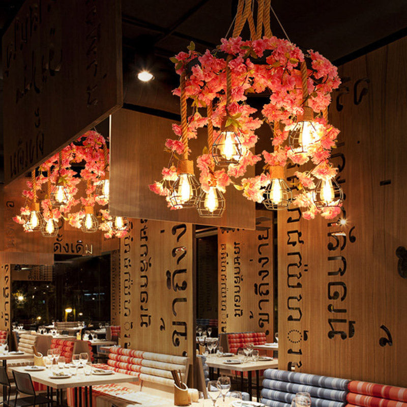 4/6 Lights Bare Bulb Cluster Pendant Antique Pink/Rose Red Metal LED Flower Hanging Lamp for Restaurant Clearhalo 'Art Deco Pendants' 'Cast Iron' 'Ceiling Lights' 'Ceramic' 'Crystal' 'Industrial Pendants' 'Industrial' 'Metal' 'Middle Century Pendants' 'Pendant Lights' 'Pendants' 'Tiffany' Lighting' 391759