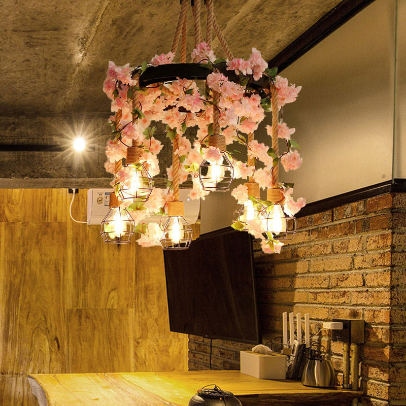 4/6 Lights Bare Bulb Cluster Pendant Antique Pink/Rose Red Metal LED Flower Hanging Lamp for Restaurant Clearhalo 'Art Deco Pendants' 'Cast Iron' 'Ceiling Lights' 'Ceramic' 'Crystal' 'Industrial Pendants' 'Industrial' 'Metal' 'Middle Century Pendants' 'Pendant Lights' 'Pendants' 'Tiffany' Lighting' 391763
