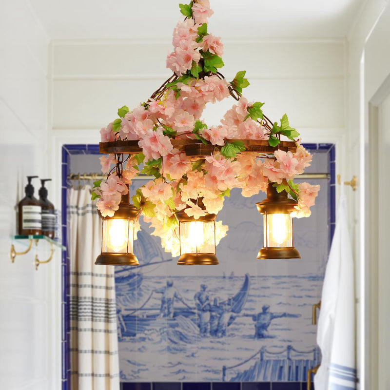 Vintage Lantern Pendant Chandelier 3/6/8 Heads Wooden LED Flower Suspension Light in Pink, 21.5"/27"/30" Wide Clearhalo 'Carpenter Chandeliers' 'Ceiling Lights' 'Chandeliers' 'Industrial Chandeliers' 'Industrial' 'Middle Century Chandeliers' 'Modern' 'Tiffany' Lighting' 391837