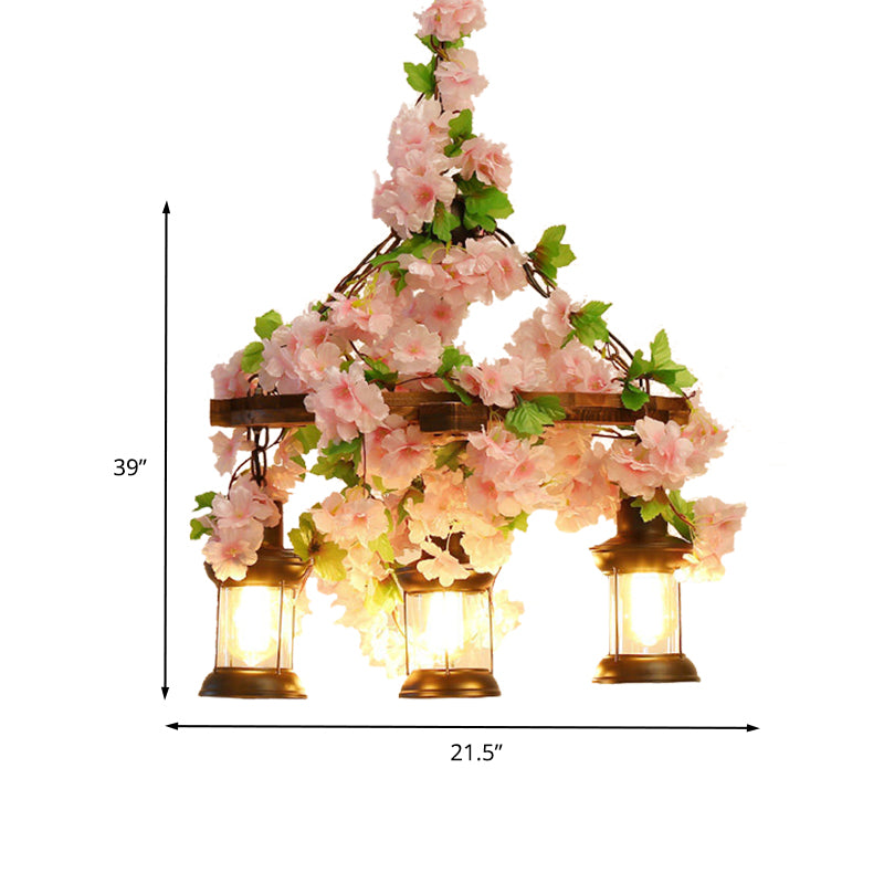 Vintage Lantern Pendant Chandelier 3/6/8 Heads Wooden LED Flower Suspension Light in Pink, 21.5"/27"/30" Wide Clearhalo 'Carpenter Chandeliers' 'Ceiling Lights' 'Chandeliers' 'Industrial Chandeliers' 'Industrial' 'Middle Century Chandeliers' 'Modern' 'Tiffany' Lighting' 391840
