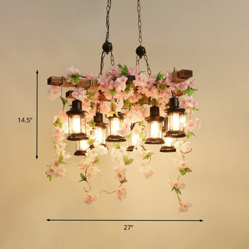 Vintage Lantern Pendant Chandelier 3/6/8 Heads Wooden LED Flower Suspension Light in Pink, 21.5"/27"/30" Wide Clearhalo 'Carpenter Chandeliers' 'Ceiling Lights' 'Chandeliers' 'Industrial Chandeliers' 'Industrial' 'Middle Century Chandeliers' 'Modern' 'Tiffany' Lighting' 391845