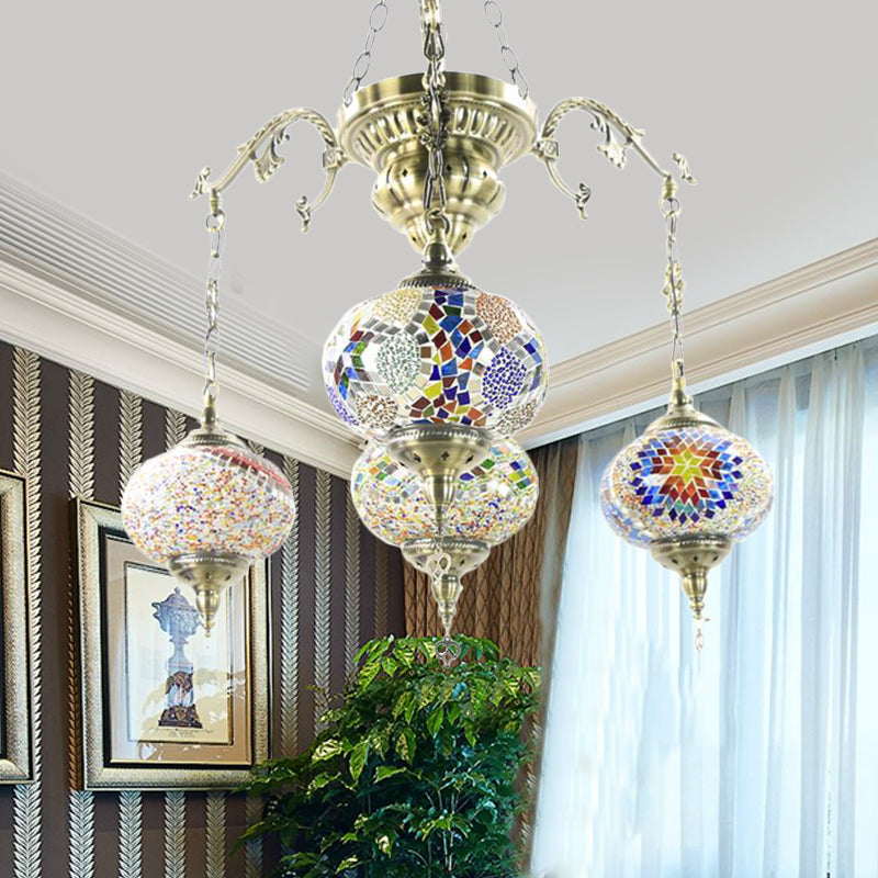 Bronze 4/6 Heads Pendant Chandelier Vintage Hand Cut Glass Oval Pendant Ceiling Light Clearhalo 'Ceiling Lights' 'Chandeliers' 'Glass shade' 'Glass' Lighting' 391936