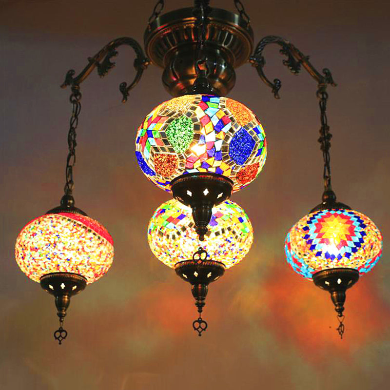 Bronze 4/6 Heads Pendant Chandelier Vintage Hand Cut Glass Oval Pendant Ceiling Light Clearhalo 'Ceiling Lights' 'Chandeliers' 'Glass shade' 'Glass' Lighting' 391938