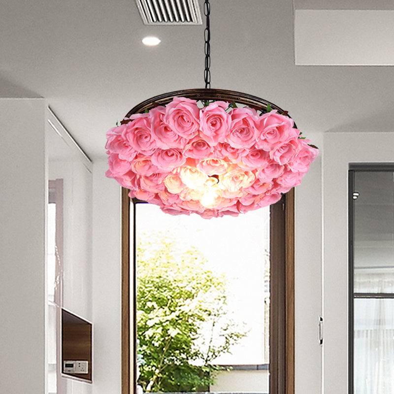 Metal Brass Ceiling Lamp Round 1 Head Industrial LED Pendant Light Fixture with Rose Decoration, 13"/18"/21.5" W Brass Clearhalo 'Art Deco Pendants' 'Cast Iron' 'Ceiling Lights' 'Ceramic' 'Crystal' 'Industrial Pendants' 'Industrial' 'Metal' 'Middle Century Pendants' 'Pendant Lights' 'Pendants' 'Tiffany' Lighting' 392188