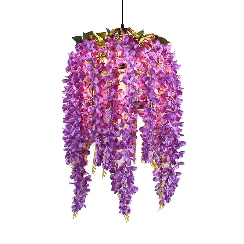 1 Light Metal Down Lighting Antique Pink/Purple/Green Birdcage Restaurant LED Pendant Light Fixture with Flower Clearhalo 'Art Deco Pendants' 'Cast Iron' 'Ceiling Lights' 'Ceramic' 'Crystal' 'Industrial Pendants' 'Industrial' 'Metal' 'Middle Century Pendants' 'Pendant Lights' 'Pendants' 'Tiffany' Lighting' 392244