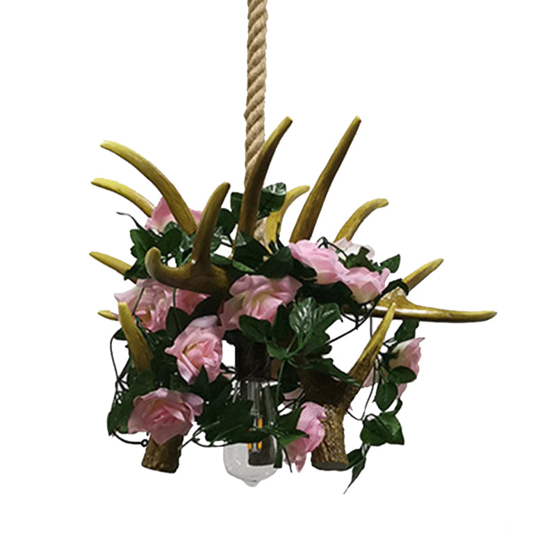 Antler Restaurant Pendant Lighting Industrial Metal 1 Bulb Pink/Red LED Flower Hanging Light Fixture Clearhalo 'Ceiling Lights' 'Industrial Pendants' 'Industrial' 'Middle Century Pendants' 'Pendant Lights' 'Pendants' 'Tiffany' Lighting' 392264