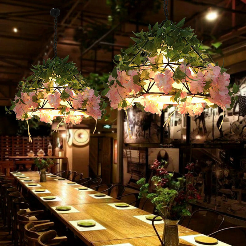 Pink/Light Pink 1 Head Pendant Lamp Industrial Metal Diamond LED Hanging Ceiling Light with Rose Decoration, 18"/23.5" W Light Pink Clearhalo 'Art Deco Pendants' 'Cast Iron' 'Ceiling Lights' 'Ceramic' 'Crystal' 'Industrial Pendants' 'Industrial' 'Metal' 'Middle Century Pendants' 'Pendant Lights' 'Pendants' 'Tiffany' Lighting' 392265