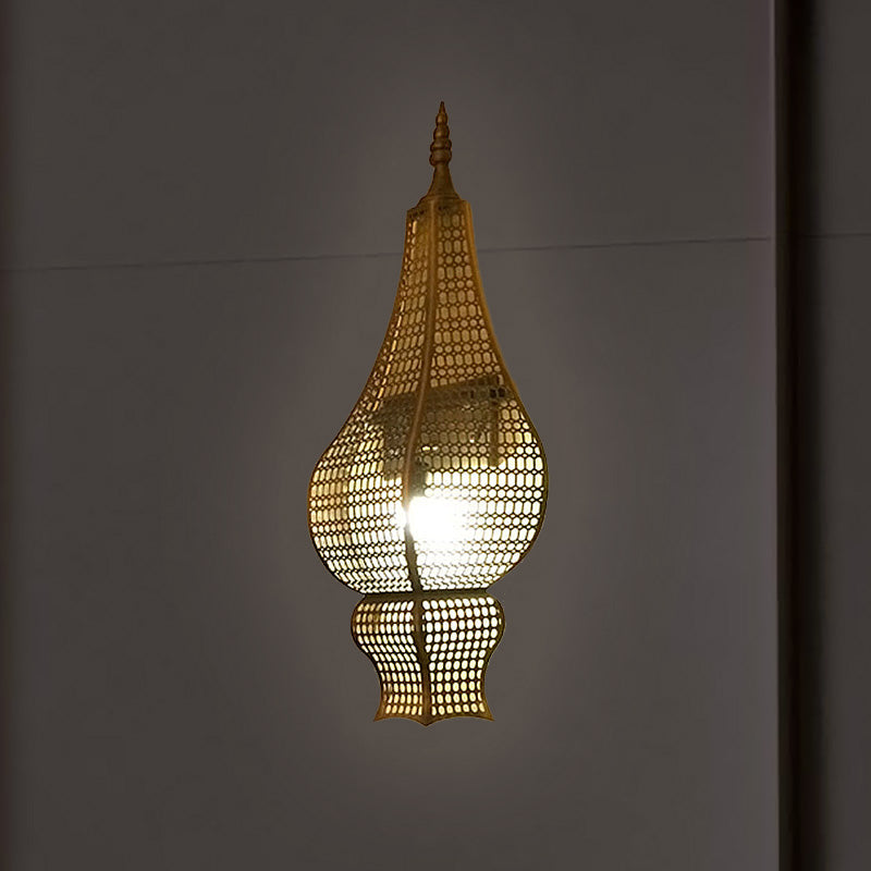Half Vase Corridor Wall Lighting Vintage Metal Mesh 1-Head Brass Finish Arab Sconce Brass Clearhalo 'Wall Lamps & Sconces' 'Wall Lights' Lighting' 392332