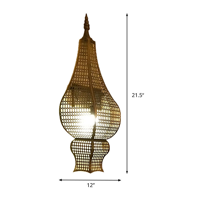 Half Vase Corridor Wall Lighting Vintage Metal Mesh 1-Head Brass Finish Arab Sconce Clearhalo 'Wall Lamps & Sconces' 'Wall Lights' Lighting' 392336