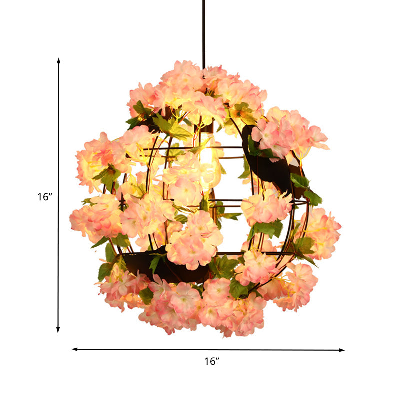 12"/16" Dia Metal Black Drop Lamp Orb 1 Head Industrial LED Down Lighting Pendant with Cherry Blossom Clearhalo 'Art Deco Pendants' 'Black' 'Cast Iron' 'Ceiling Lights' 'Ceramic' 'Crystal' 'Industrial Pendants' 'Industrial' 'Metal' 'Middle Century Pendants' 'Pendant Lights' 'Pendants' 'Rustic Pendants' 'Tiffany' Lighting' 392354