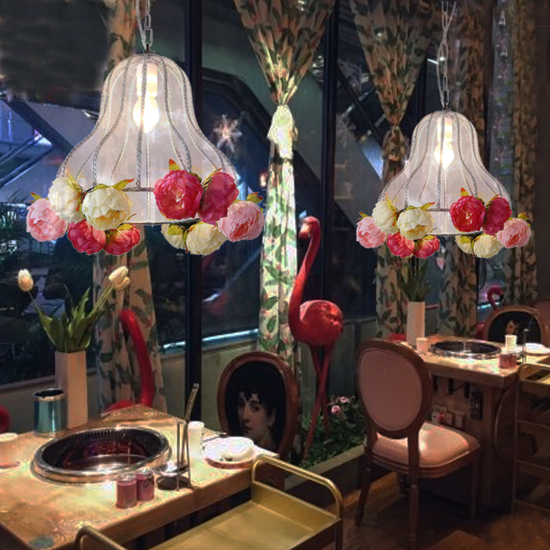 Metal White Hanging Light Gourd 1 Light Industrial LED Ceiling Lamp with Flower Decor for Restaurant Clearhalo 'Art Deco Pendants' 'Cast Iron' 'Ceiling Lights' 'Ceramic' 'Crystal' 'Industrial Pendants' 'Industrial' 'Metal' 'Middle Century Pendants' 'Pendant Lights' 'Pendants' 'Tiffany' Lighting' 392424