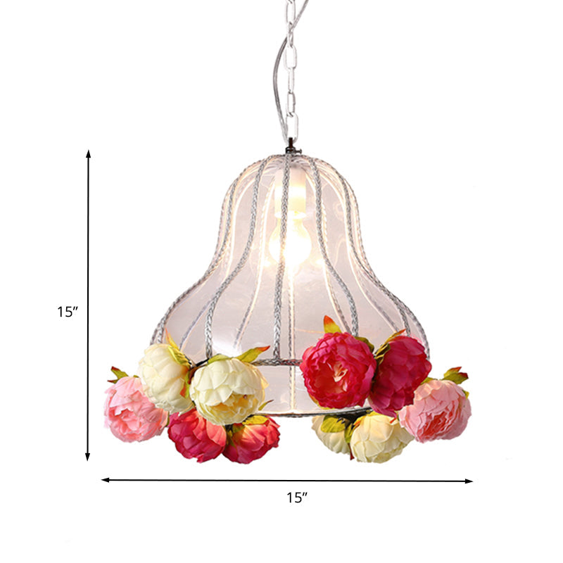 Metal White Hanging Light Gourd 1 Light Industrial LED Ceiling Lamp with Flower Decor for Restaurant Clearhalo 'Art Deco Pendants' 'Cast Iron' 'Ceiling Lights' 'Ceramic' 'Crystal' 'Industrial Pendants' 'Industrial' 'Metal' 'Middle Century Pendants' 'Pendant Lights' 'Pendants' 'Tiffany' Lighting' 392426