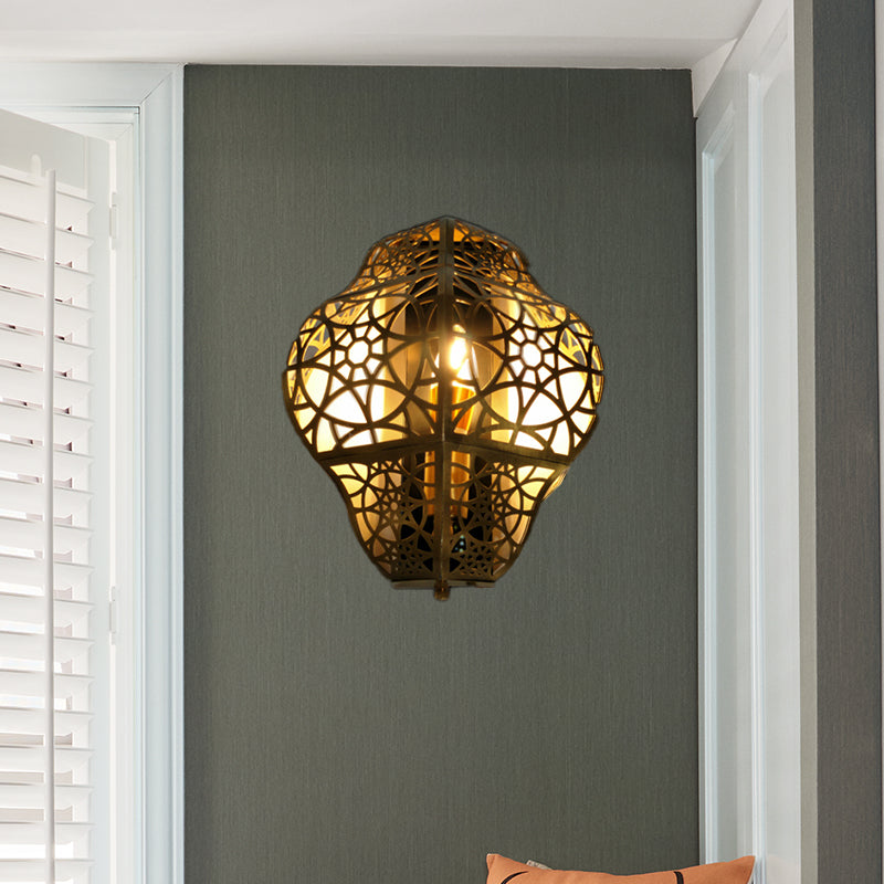 Brass Hollow-Out Sconce Light Arab Metallic 1 Bulb Corner Wall Mount Lamp Fixture Clearhalo 'Wall Lamps & Sconces' 'Wall Lights' Lighting' 392474