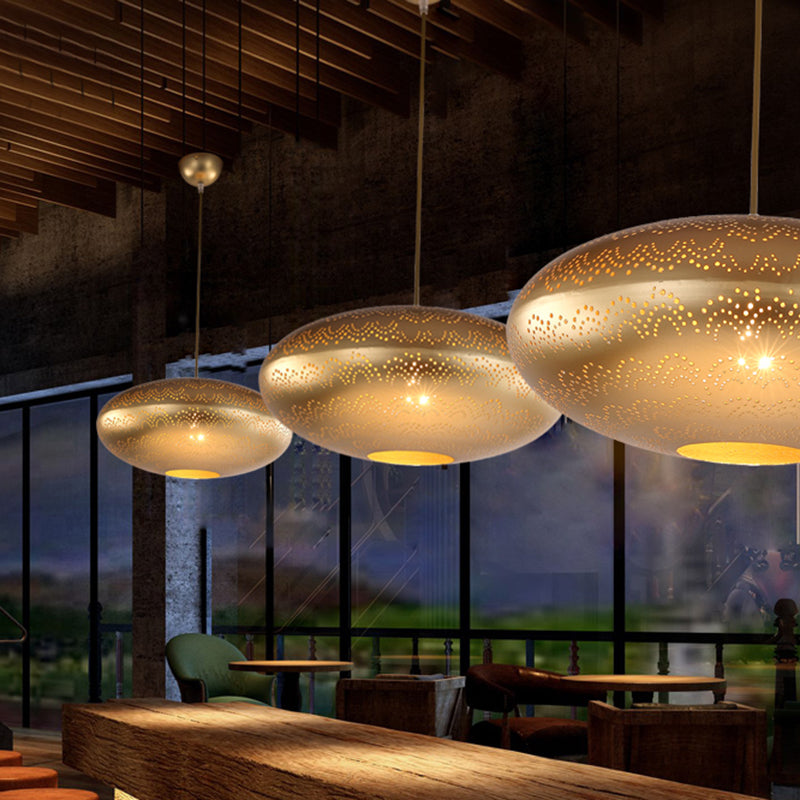 1 Bulb Ceiling Light Fixture Arab Style Oval Metal Suspended Pendant Lamp in Black/Silver/Brass Brass Clearhalo 'Ceiling Lights' 'Pendant Lights' 'Pendants' Lighting' 392553_85b176ab-efd3-44b0-9642-42e4b80b9659