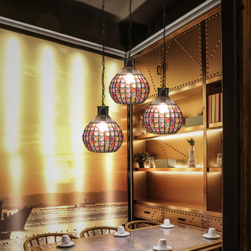 1 Head Suspension Pendant Vintage Ball Metal Ceiling Hang Fixture in Red/Green/Purple for Restaurant Red Clearhalo 'Ceiling Lights' 'Pendant Lights' 'Pendants' Lighting' 392626_eb0e992f-ab27-4a41-995a-3988ec0ad7cc