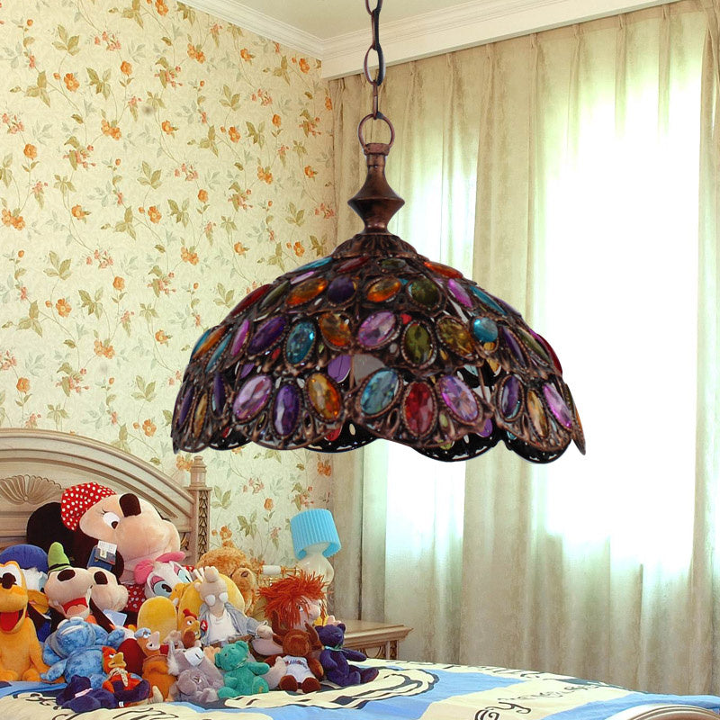 Scalloped Living Room Pendant Lighting Decorative Metal 1 Bulb Bronze/Rust Ceiling Suspension Lamp Clearhalo 'Ceiling Lights' 'Pendant Lights' 'Pendants' Lighting' 392725