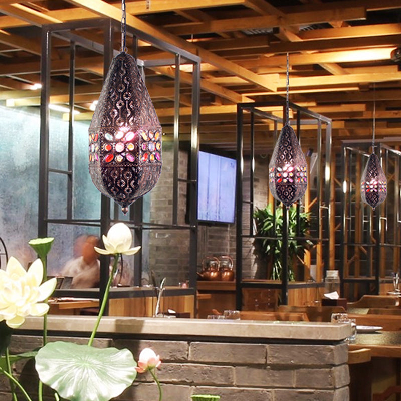 1 Head Metal Pendant Lamp Antique Purple/Green Droplet Restaurant Suspension Lighting Purple Clearhalo 'Ceiling Lights' 'Pendant Lights' 'Pendants' Lighting' 392836_51fcf096-d063-40bd-8abf-885a112ea661