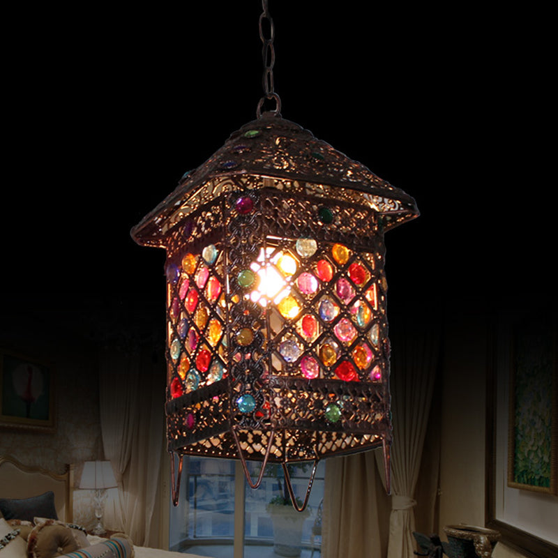 1 Bulb Hanging Pendant Light Bohemian House Metal Suspension Lamp in Bronze for Dining Room Clearhalo 'Ceiling Lights' 'Pendant Lights' 'Pendants' Lighting' 392870