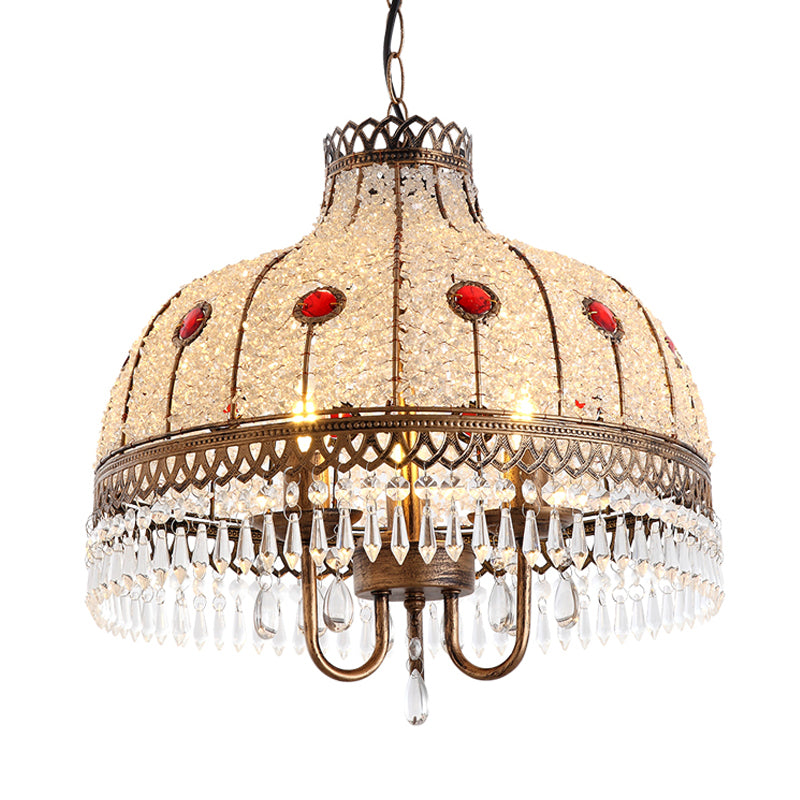 Bohemian Bowl Chandelier Lighting Fixture 3 Heads Metal Ceiling Pendant Light in White/Red/Yellow with Crystal Draping White Clearhalo 'Ceiling Lights' 'Chandeliers' Lighting' options 392969_520d665c-cc4e-41d8-a82e-64a9a165050a